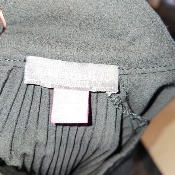 Vince Camuto  High Neck Pleated Black Georgette Crepe L/S Tunic Blouse - Picture 9 of 10